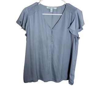 Blue Sol Blouse Women's Large V-Neck Ruffle Flutter Sleeve Lightweight Top